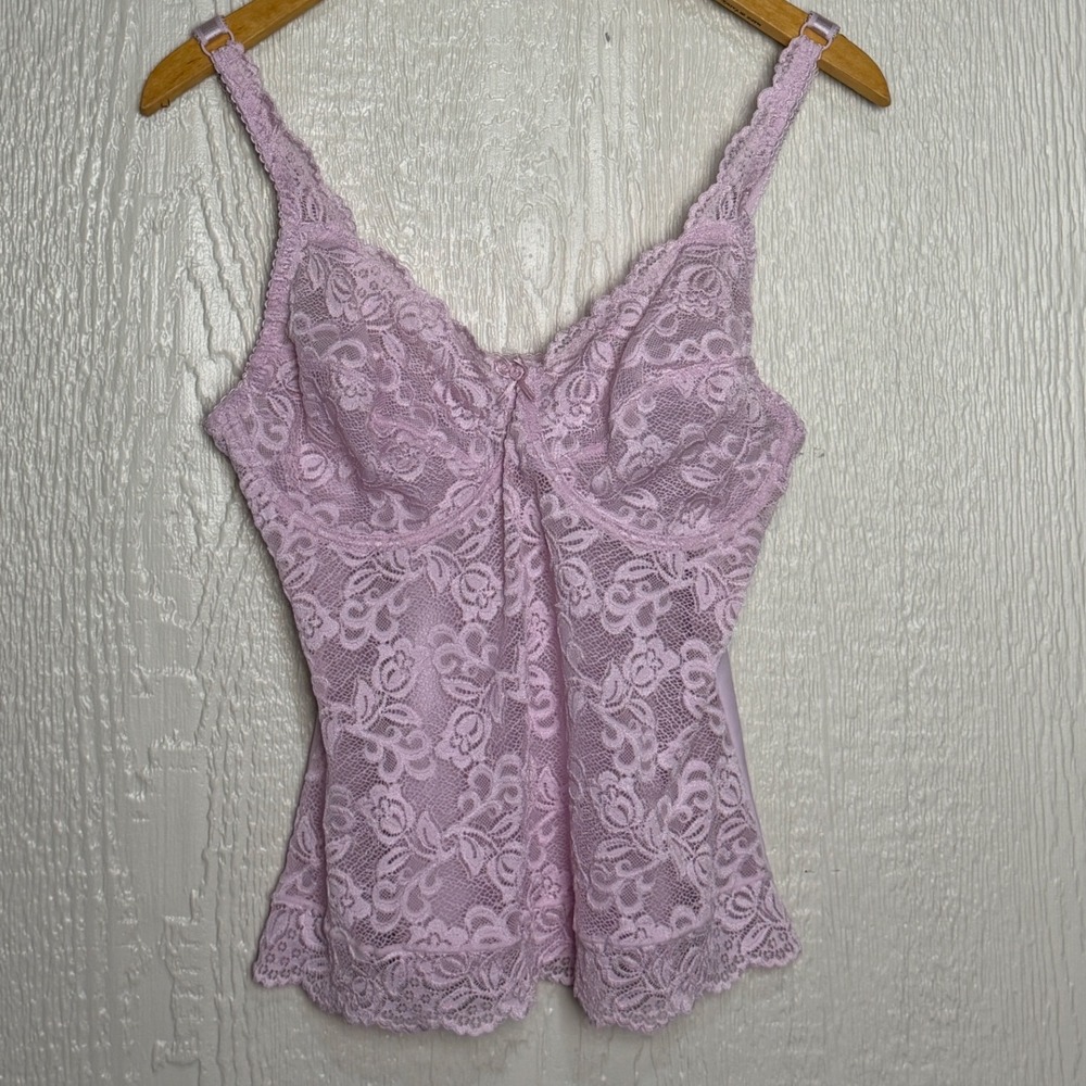 Damart Pink Lavender Floral Delicate Lace Camisole Tank Top Purple 38D